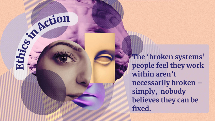 Collage on ethics in action theme